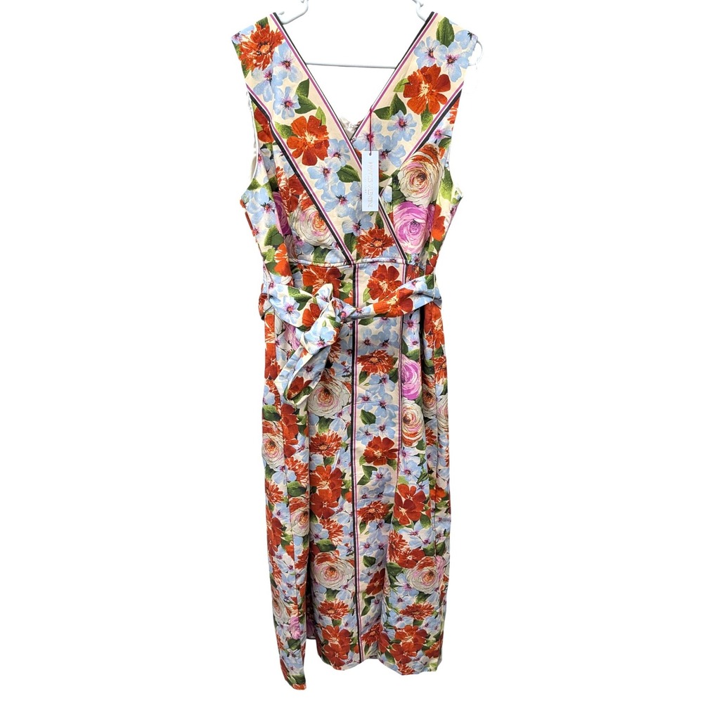 Frances Valentine NWT Colony Dress Rose Garden Floral Poplin Maxi Red Pin- 16 - Picture 2 of 9